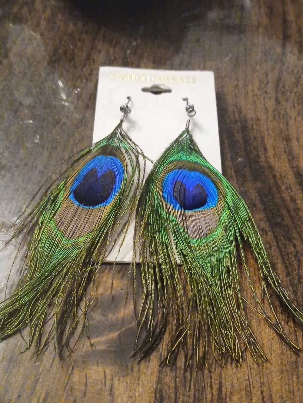 Peacock Feather Drop Earrings - Blue & Green